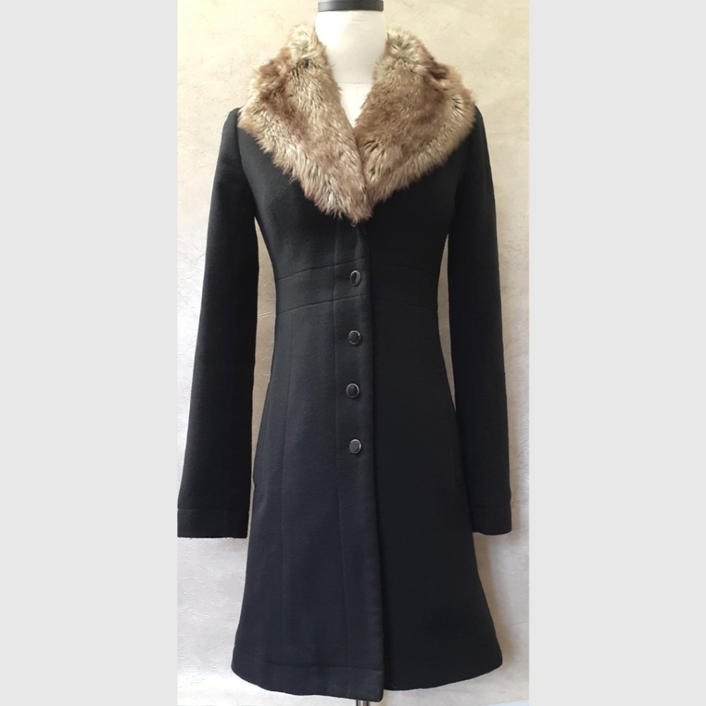 KIMICHI Blue Winter Coat Faux Fur Collar Urban Outfitters Anthropologie